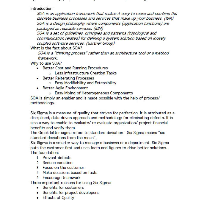 SOA with Six Sigma Methodology: A Process for E-business Development