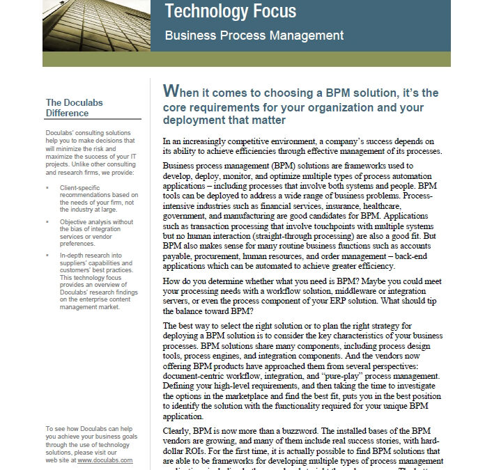 Technology Focus Report on Business Process Management