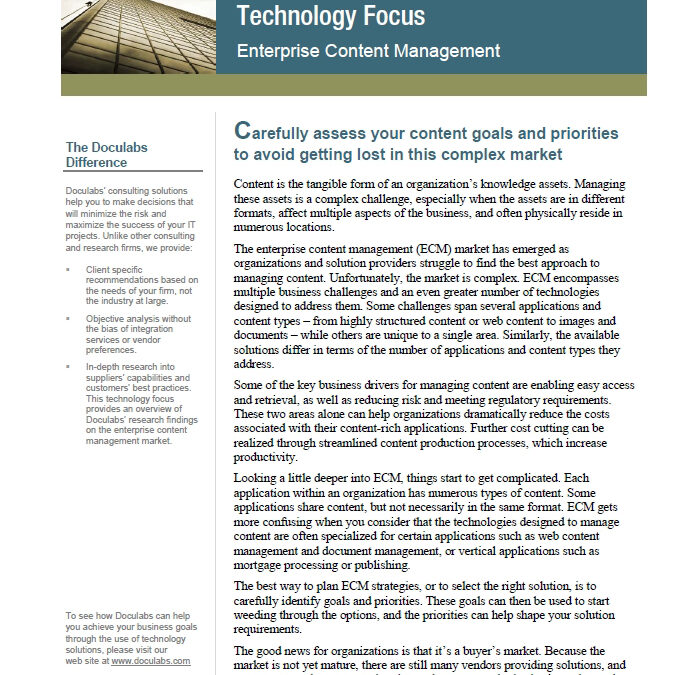 Technology Focus Report on Enterprise Content Management